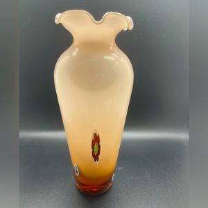 LAVORAZIONE ARTE MURANO GLASS ORANGE MILLEFIORI LARGE VASE LABEL - ITALY